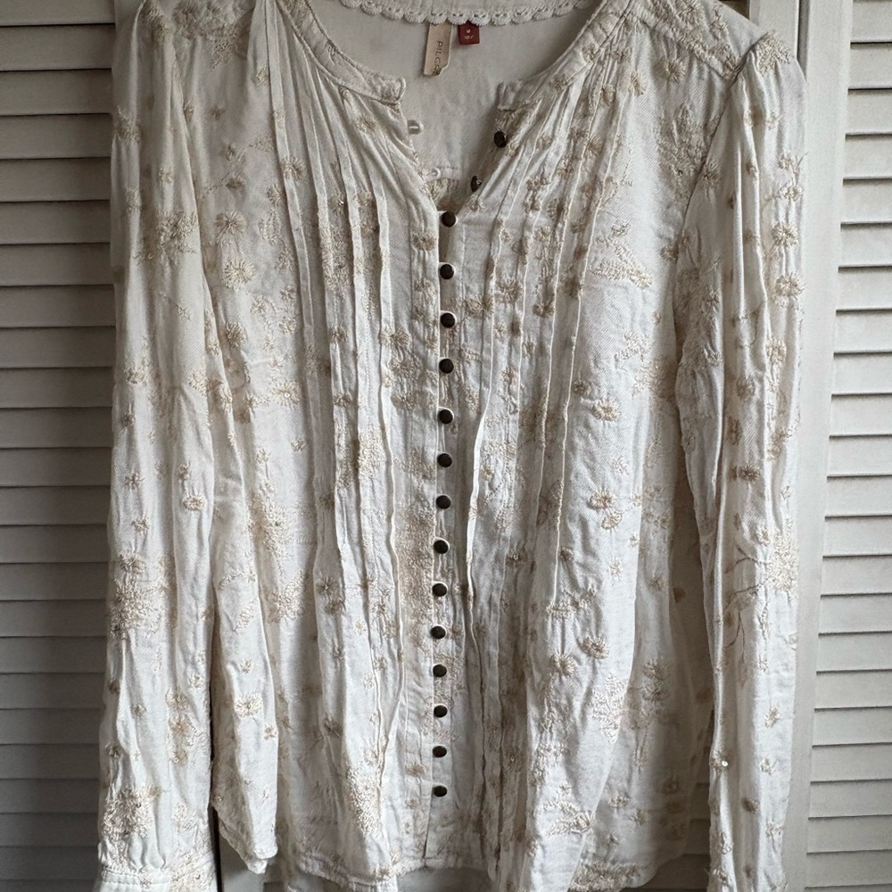 Pilcro Ivory Floral Button-Down Blouse